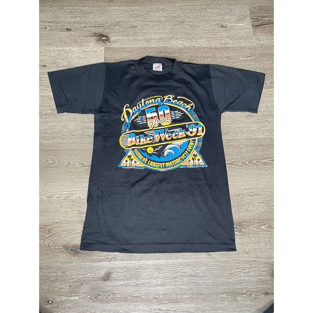 Deadstock Daytona Beach Bike Week '91 50 years Shirt Harley Davidson Small Black